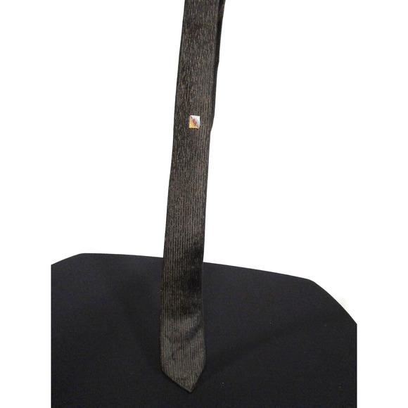 VTG 50's-60s Dark Gold Sharkskin & Crest Rockabilly Skinny Rayon 58" Necktie - Picture 4 of 5